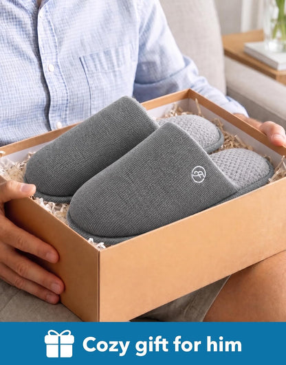 EverFoams Men's Cotton Knit Slippers Memory Foam Breathable House Shoes