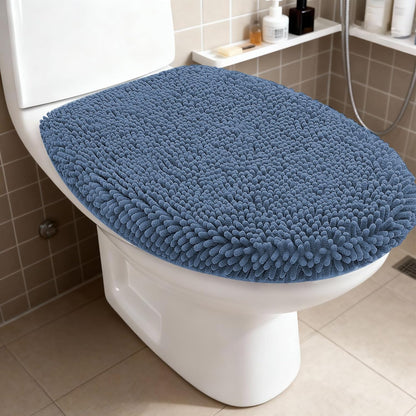 RUN HELIX Bathroom Toilet Lid Cover,Chenille Machine Washable Seat Covers, 17.5x15, Stays in Place Rubber Backing, Fits Most Round, Elongated and Oblong Lids, Accessories Decor, Blue