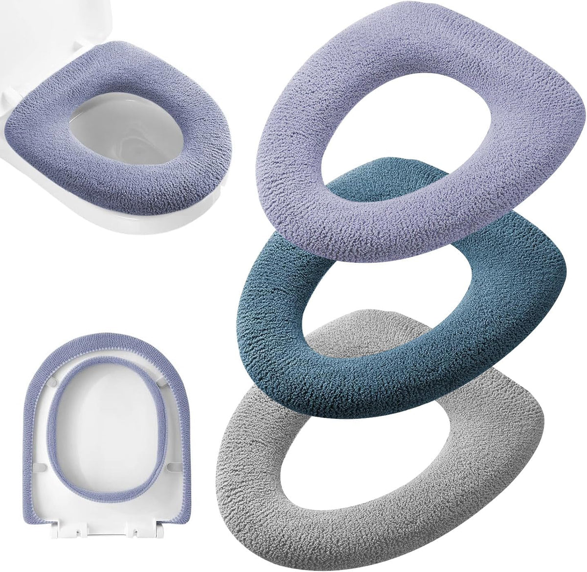 3Pcs/Pack Bathroom Soft Thicker Warmer Stretchable Washable Cloth Toilet Seat Cover Pads (Gray)