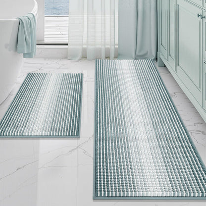 BSICPRO Bathroom Rugs Sets 2 Piece, Non Slip Striped Bath Mats, Sage