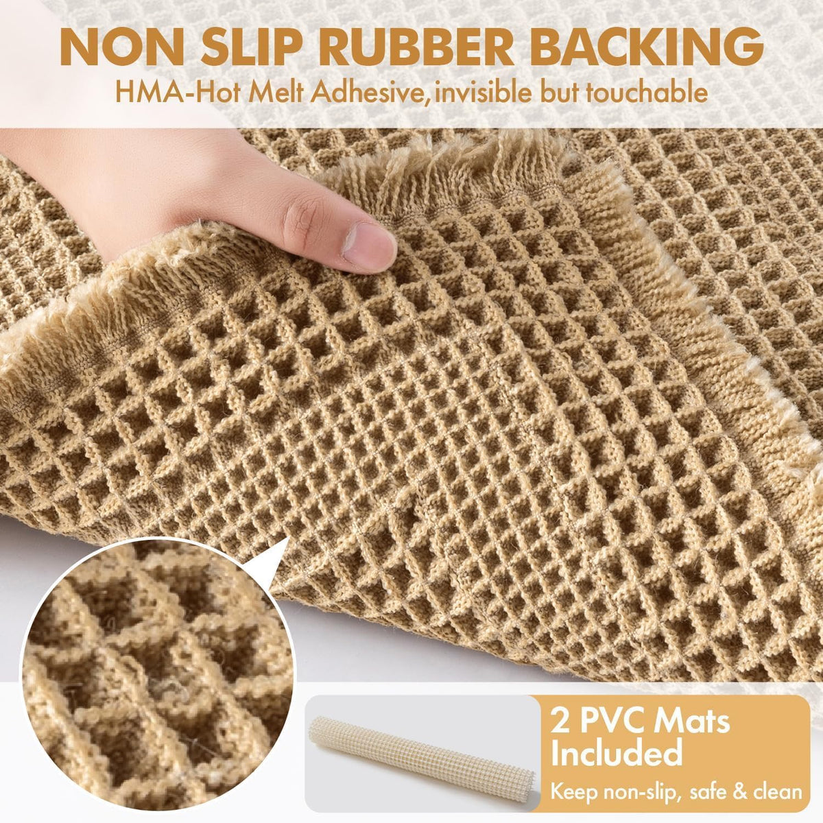 MIULEE Set of 2 Waffle Bathroom Rugs Brown Boho Bath Mat 17x24+18x30 in