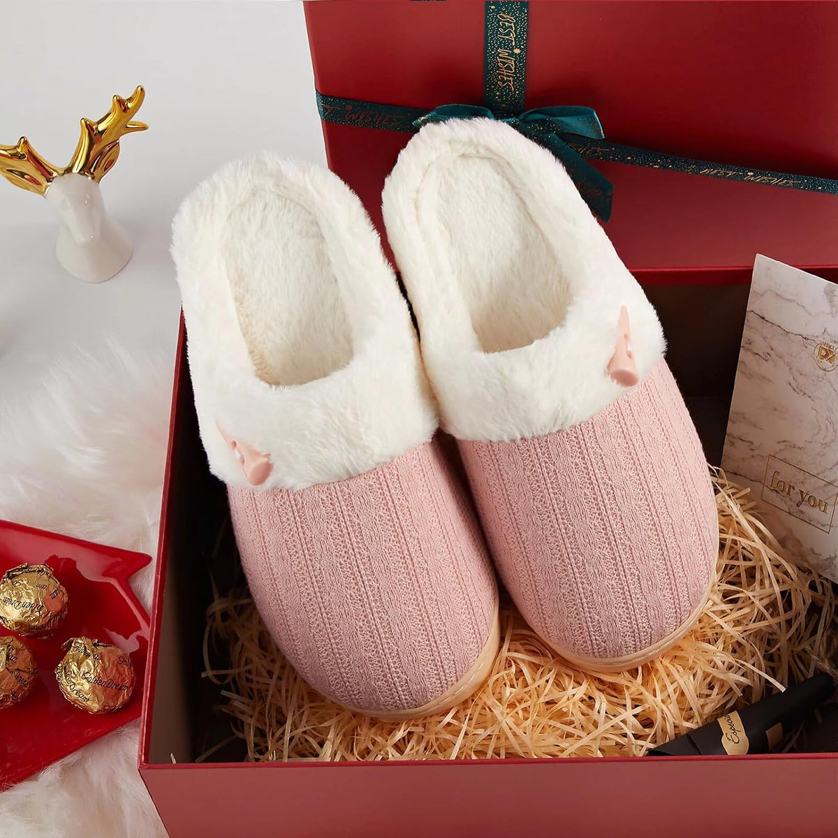 NineCiFun Women's Fuzzy House Slippers Memory Foam Cute Ladies Home Shoes