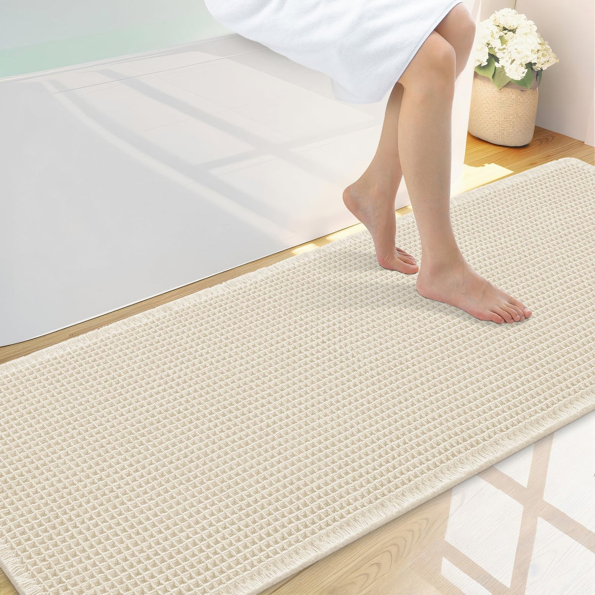 Smiry Waffle Bath Mat 30X20, Extra Soft Absorbent Bathroom Rugs, Brown