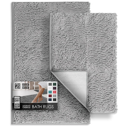 Hearth & Harbor Bathroom Rugs, Chenille Bath Mat - Machine Washable Bath Mats for Bathroom Non-Slip Backing Rubber, Quick Dry Bathroom Mat