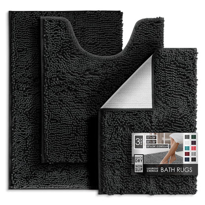Hearth & Harbor Bathroom Rugs, Chenille Bath Mat - Machine Washable Bath Mats for Bathroom Non-Slip Backing Rubber, Quick Dry Bathroom Mat