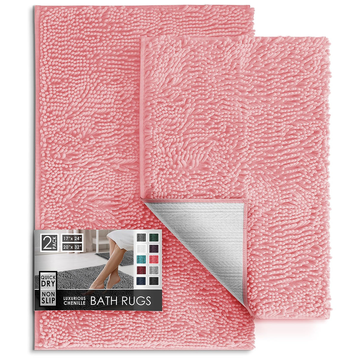 Hearth & Harbor Bathroom Rugs, Chenille Bath Mat - Machine Washable Bath Mats for Bathroom Non-Slip Backing Rubber, Quick Dry Bathroom Mat