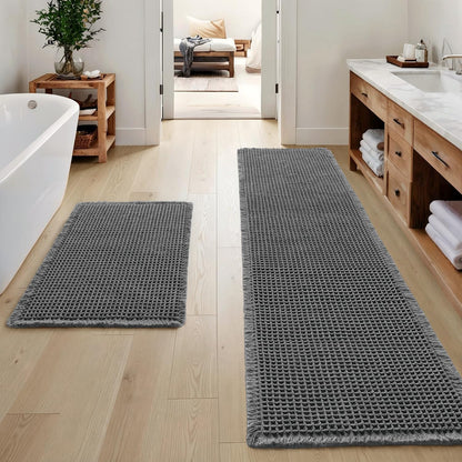 MIULEE Set of 2 Waffle Bathroom Rugs Boho Bath Mat Brown 18x30 Inch