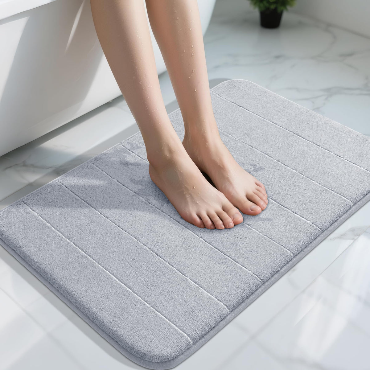 Yimobra Memory Foam Bath Mat, Super Soft Absorbent Bathroom Rug Non Slip, Quick Dry, Machine Washable Floor Carpet for Tub Shower, Home Decor Accessories, 24x17, Cream