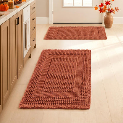 MIULEE Set of 2 Waffle Bathroom Rugs Brown Boho Bath Mat 17x24+18x30 in