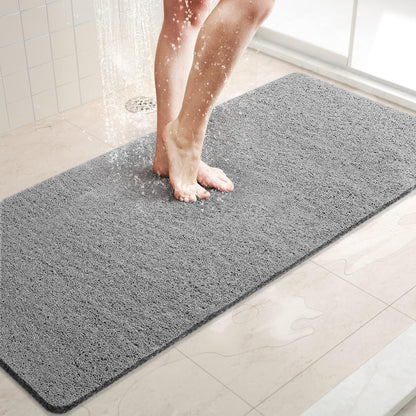 LuxStep Shower Mat Bathtub Mat,24x16 inch, Non-Slip Bath Mat with Drain, Quick Drying PVC Loofah Bathmat for Tub,Shower,Bathroom (Phthalate Free,Grey)