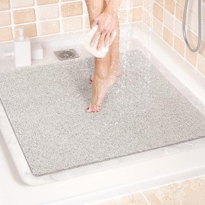LuxStep Shower Mat Bathtub Mat,24x16 inch, Non-Slip Bath Mat with Drain, Quick Drying PVC Loofah Bathmat for Tub,Shower,Bathroom (Phthalate Free,Grey)