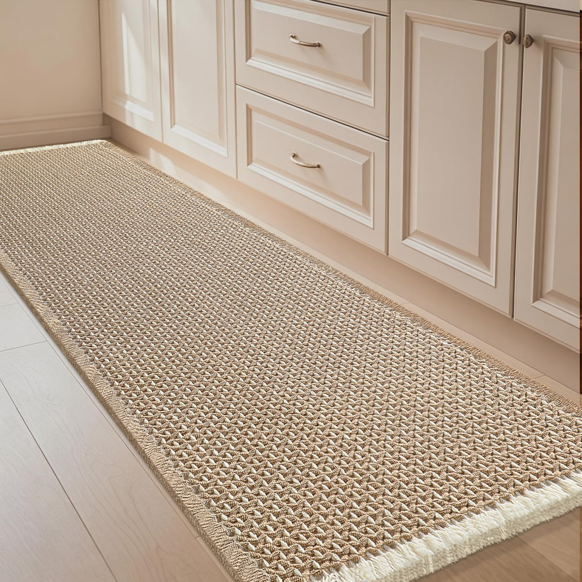 IM HOME Waffle Bath Mat Set 2 Piece Olive Green,Woven Modern Bath Rug Mats, Absorbent Non Slip Bath Floor Mat, Soft Washable Boho Bath Rugs with Tassels for Bathroom, Bedroom, Kitchen,Tub