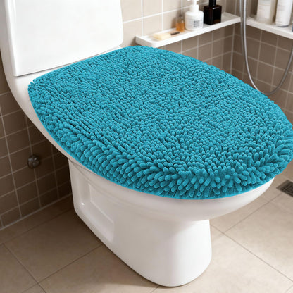 RUN HELIX Bathroom Toilet Lid Cover,Chenille Machine Washable Seat Covers, 17.5x15, Stays in Place Rubber Backing, Fits Most Round, Elongated and Oblong Lids, Accessories Decor, Blue