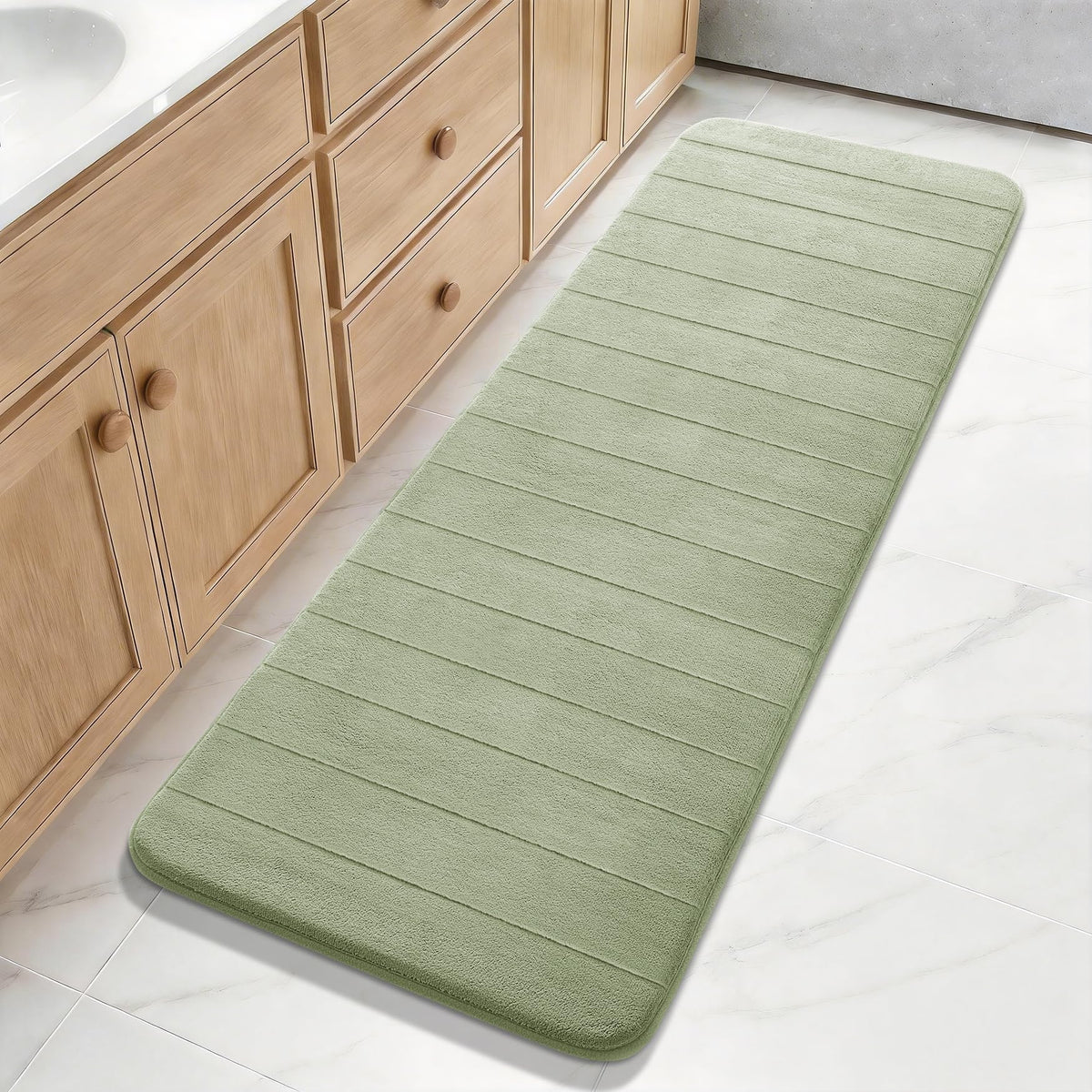 Yimobra Memory Foam Bath Mat, Super Soft Absorbent Bathroom Rug Non Slip, Quick Dry, Machine Washable Floor Carpet for Tub Shower, Home Decor Accessories, 24x17, Cream