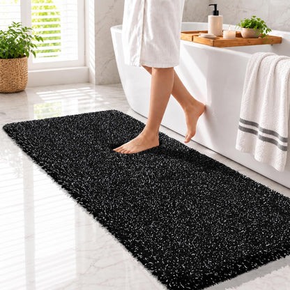 Yimobra Bathroom Rugs Non Slip Washable, Ultra Soft and Water Absorbent Bath Mats, Fluffy Shower Mat Outside, Plush Matts for Bathroom Floor/Sink, 24X17, Home Decor Accessories, Light Gray and White