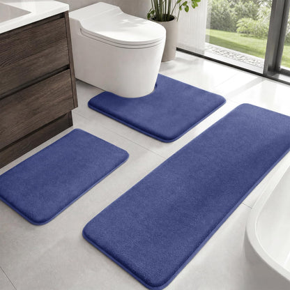 HUXMEYSON Bathroom Rugs Sets 3 Piece, Non-Slip & Quick Dry Bath Mat Set, Ultra Soft Velvet Bath Rugs for Bathroom, Toilet and Shower Floor, Grey