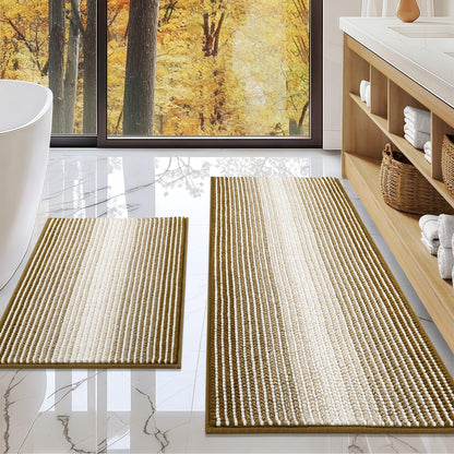 BSICPRO Bathroom Rugs Sets 2 Piece, Non Slip Striped Bath Mats, Sage