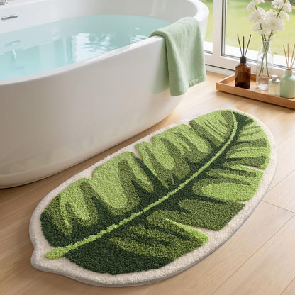 LUMI Bathroom Rug Green Leaf, Absorbent Non Slip Bath Mat, 31.5"x47"