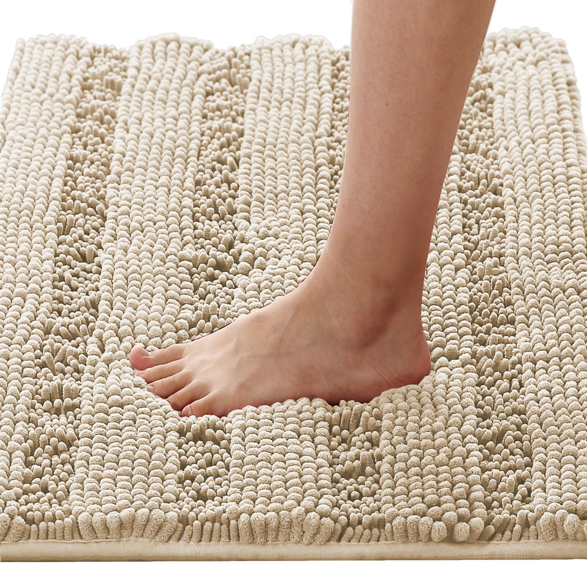 H.VERSAILTEX Bath Rugs for Bathroom Non Slip Bath Mats Extra Thick Chenille Striped Rug 20" x 32" Absorbent Non Skid Fluffy Soft Shaggy Washable Dry Fast Plush Mat for Indoor, Bath Room, Tub - Sage