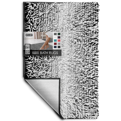 Hearth & Harbor Bathroom Rugs, Chenille Bath Mat - Machine Washable Bath Mats for Bathroom Non-Slip Backing Rubber, Quick Dry Bathroom Mat
