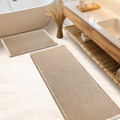 IM HOME Waffle Bath Mat Set 2 Piece Olive Green,Woven Modern Bath Rug Mats, Absorbent Non Slip Bath Floor Mat, Soft Washable Boho Bath Rugs with Tassels for Bathroom, Bedroom, Kitchen,Tub