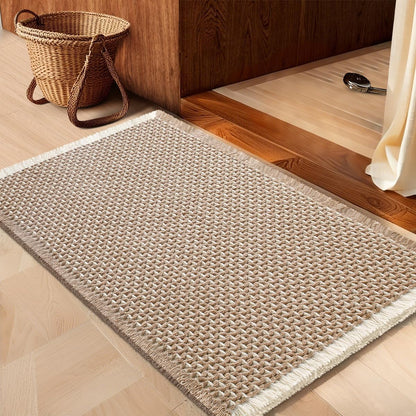 IM HOME Waffle Bath Mat Set 2 Piece Olive Green,Woven Modern Bath Rug Mats, Absorbent Non Slip Bath Floor Mat, Soft Washable Boho Bath Rugs with Tassels for Bathroom, Bedroom, Kitchen,Tub