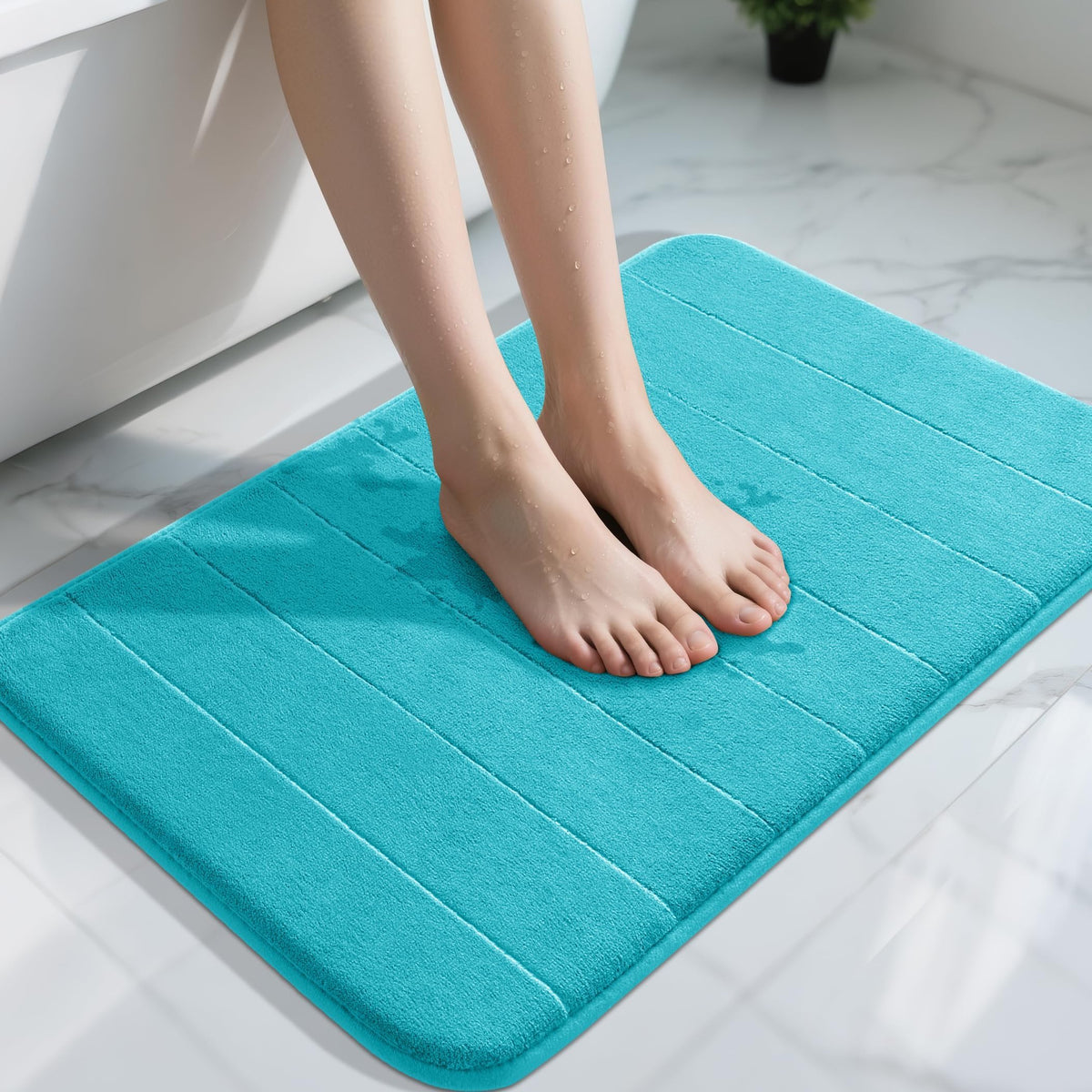 Yimobra Memory Foam Bath Mat, Super Soft Absorbent Bathroom Rug Non Slip, Quick Dry, Machine Washable Floor Carpet for Tub Shower, Home Decor Accessories, 24x17, Cream