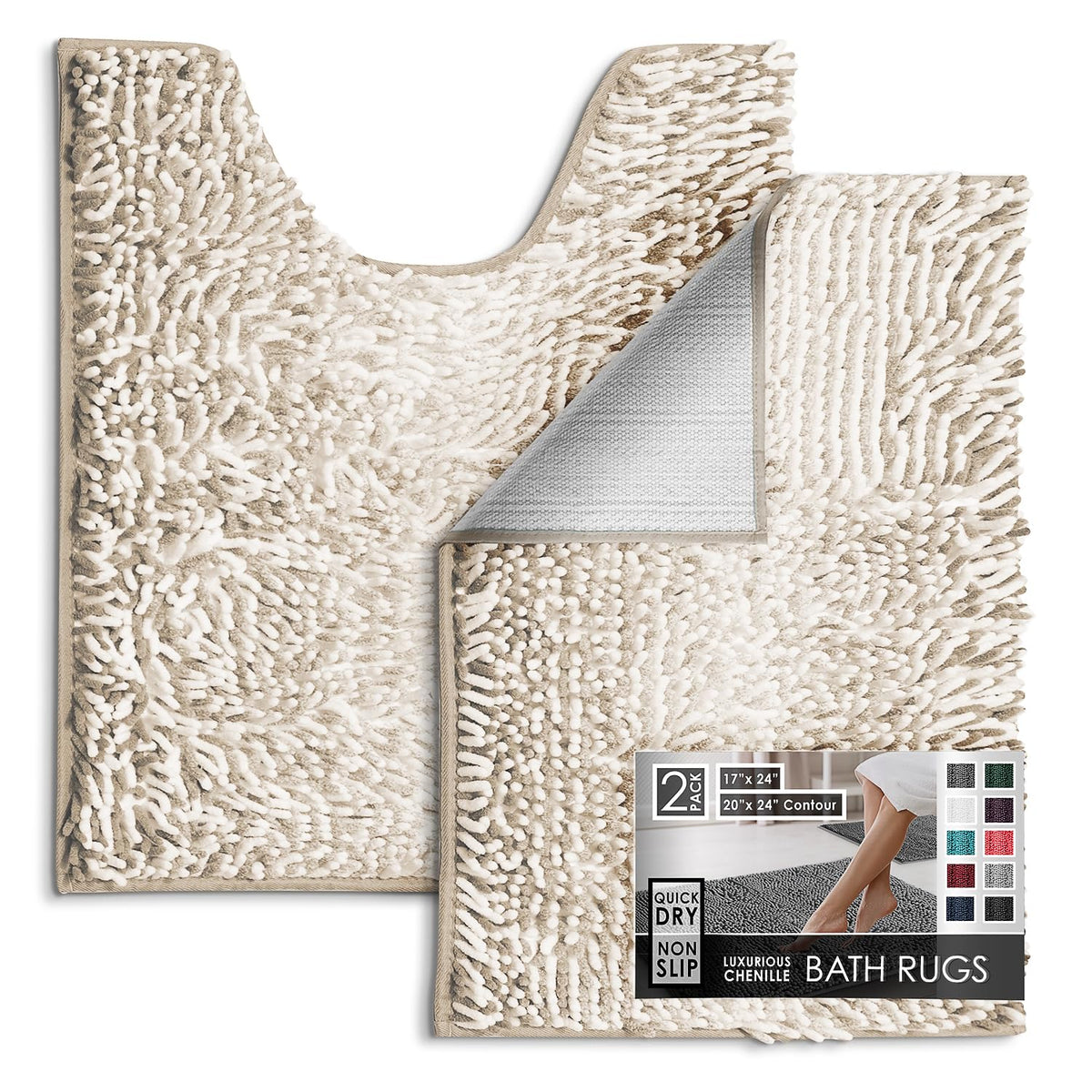 Hearth & Harbor Bathroom Rugs, Chenille Bath Mat - Machine Washable Bath Mats for Bathroom Non-Slip Backing Rubber, Quick Dry Bathroom Mat