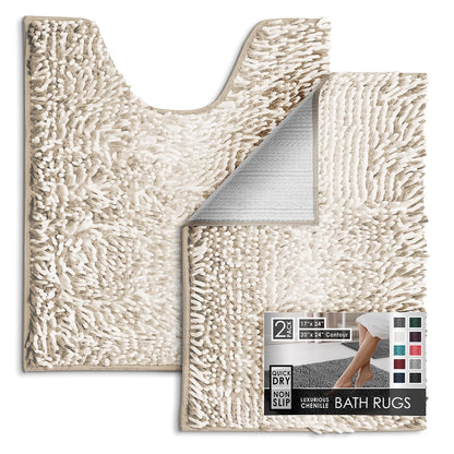 Hearth & Harbor Bathroom Rugs, Chenille Bath Mat - Machine Washable Bath Mats for Bathroom Non-Slip Backing Rubber, Quick Dry Bathroom Mat
