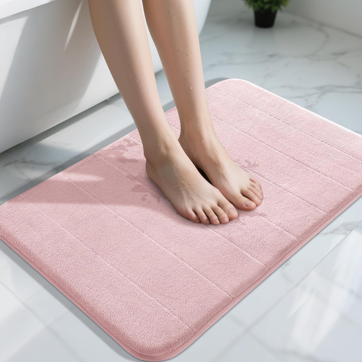 Yimobra Memory Foam Bath Mat, Super Soft Absorbent Bathroom Rug Non Slip, Quick Dry, Machine Washable Floor Carpet for Tub Shower, Home Decor Accessories, 24x17, Cream
