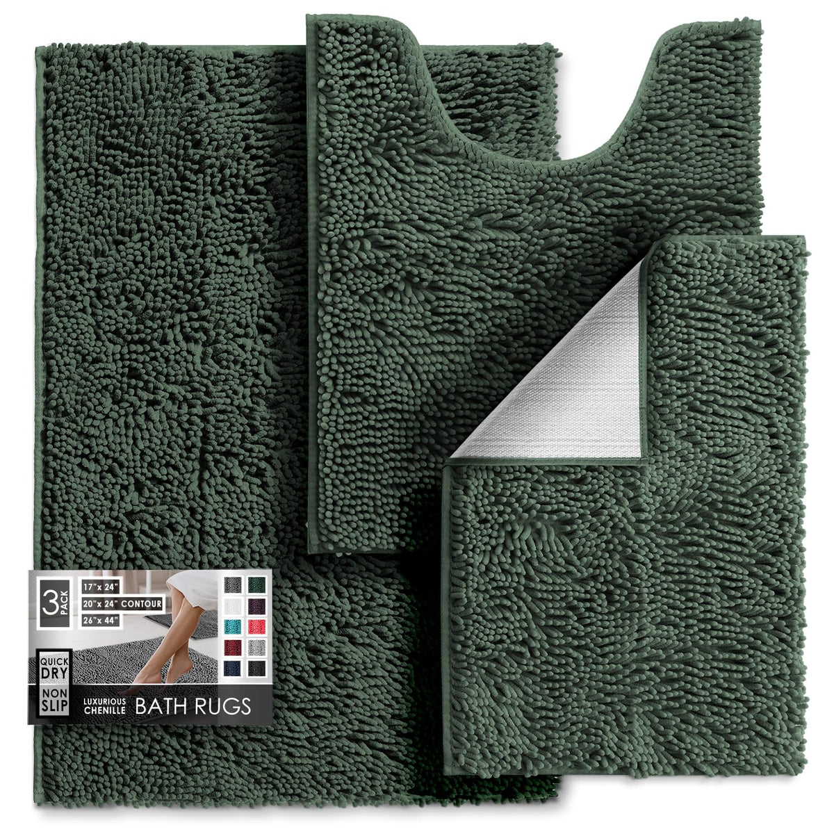 Hearth & Harbor Bathroom Rugs, Chenille Bath Mat - Machine Washable Bath Mats for Bathroom Non-Slip Backing Rubber, Quick Dry Bathroom Mat