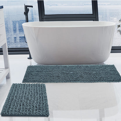 Luxury Chenille White Bathroom Rugs Sets 2 Piece, Thickened Hot Melt Rubber Bottom Bath Mats for Bathroom Non Slip,Bath Rugs Quick Dry Machine Washable for Shower Mat (32"x20"+17"x24")
