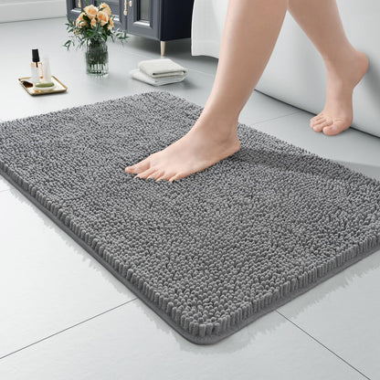 LOCHAS Luxury Bathroom Rug Shaggy Bath Mat 24 x 60 Inch, Gray