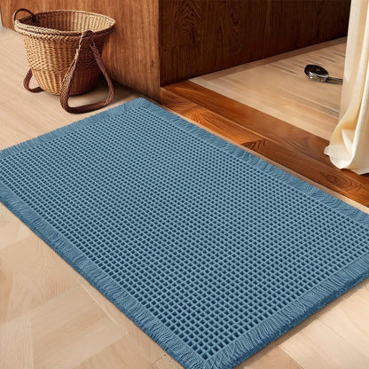 IM HOME Waffle Bath Mat Set 2 Piece Olive Green,Woven Modern Bath Rug Mats, Absorbent Non Slip Bath Floor Mat, Soft Washable Boho Bath Rugs with Tassels for Bathroom, Bedroom, Kitchen,Tub