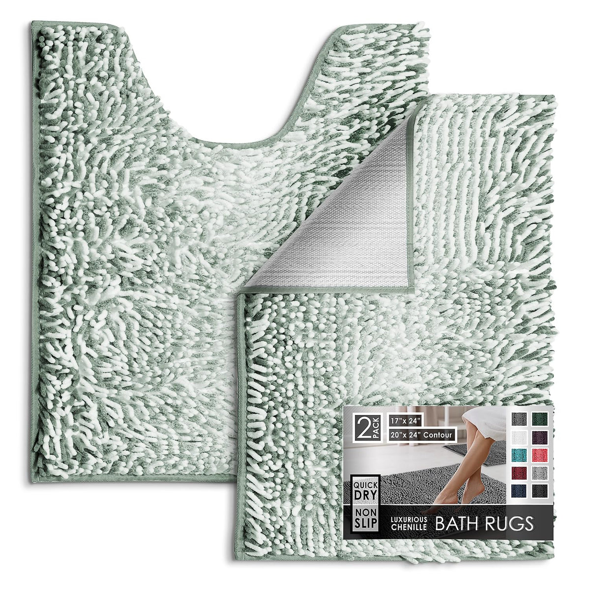 Hearth & Harbor Bathroom Rugs, Chenille Bath Mat - Machine Washable Bath Mats for Bathroom Non-Slip Backing Rubber, Quick Dry Bathroom Mat
