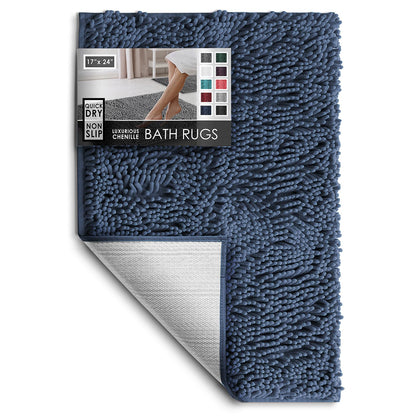 Hearth & Harbor Bathroom Rugs, Chenille Bath Mat - Machine Washable Bath Mats for Bathroom Non-Slip Backing Rubber, Quick Dry Bathroom Mat