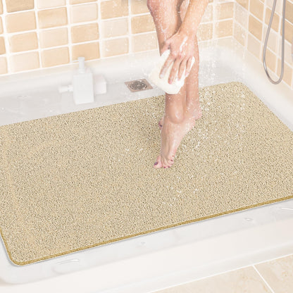 LuxStep Shower Mat Bathtub Mat,24x16 inch, Non-Slip Bath Mat with Drain, Quick Drying PVC Loofah Bathmat for Tub,Shower,Bathroom (Phthalate Free,Grey)
