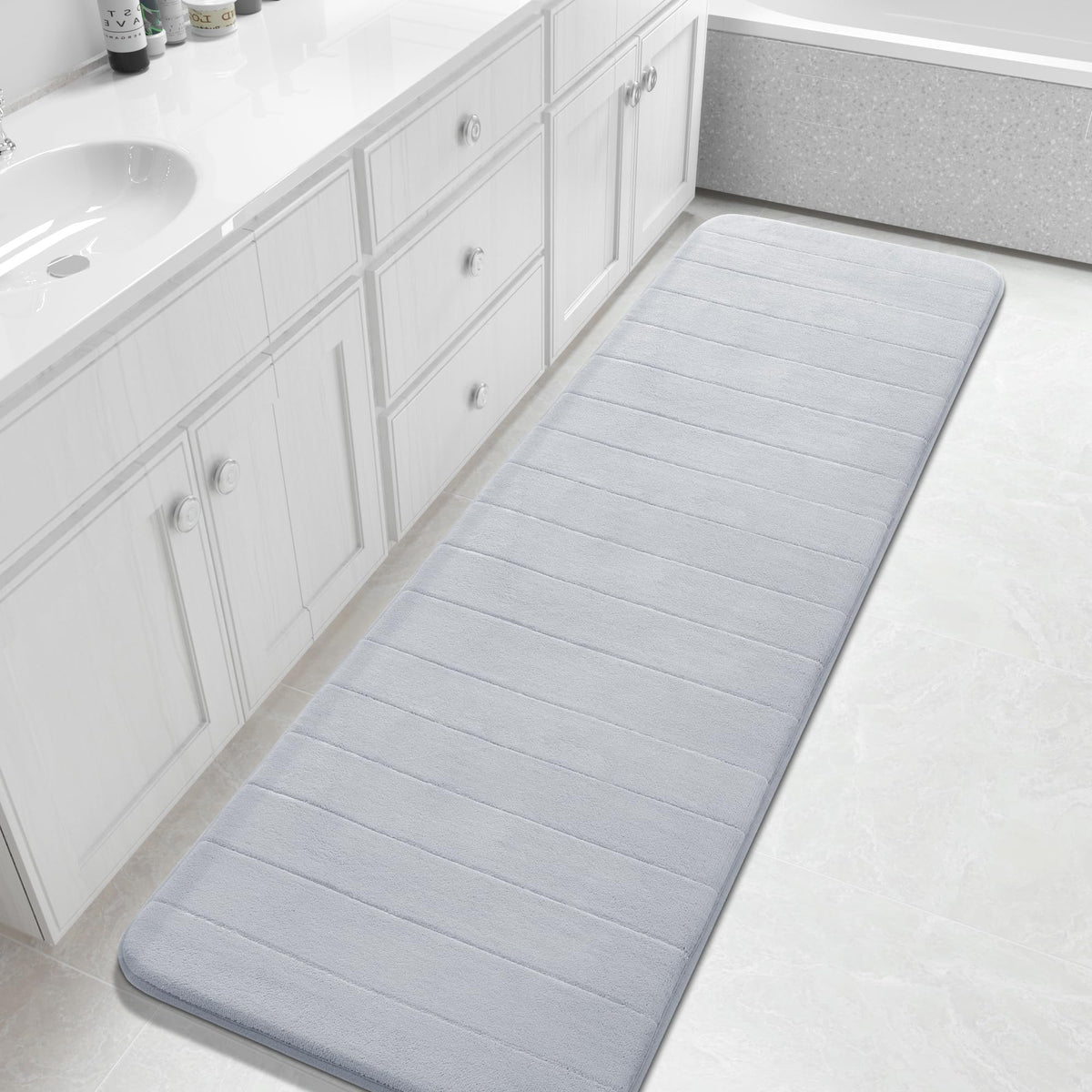 Yimobra Memory Foam Bath Mat, Super Soft Absorbent Bathroom Rug Non Slip, Quick Dry, Machine Washable Floor Carpet for Tub Shower, Home Decor Accessories, 24x17, Cream