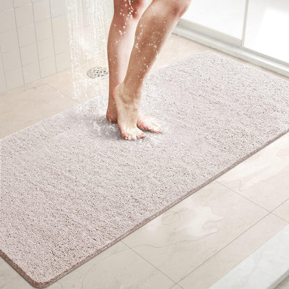 LuxStep Shower Mat Bathtub Mat,24x16 inch, Non-Slip Bath Mat with Drain, Quick Drying PVC Loofah Bathmat for Tub,Shower,Bathroom (Phthalate Free,Grey)