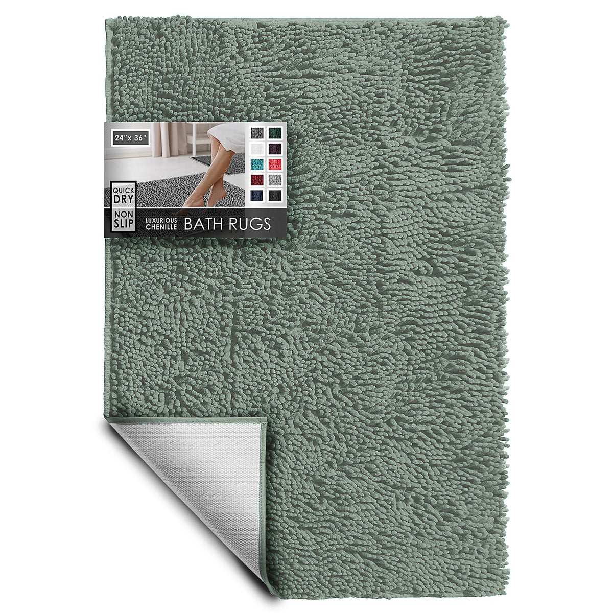 Hearth & Harbor Bathroom Rugs, Chenille Bath Mat - Machine Washable Bath Mats for Bathroom Non-Slip Backing Rubber, Quick Dry Bathroom Mat