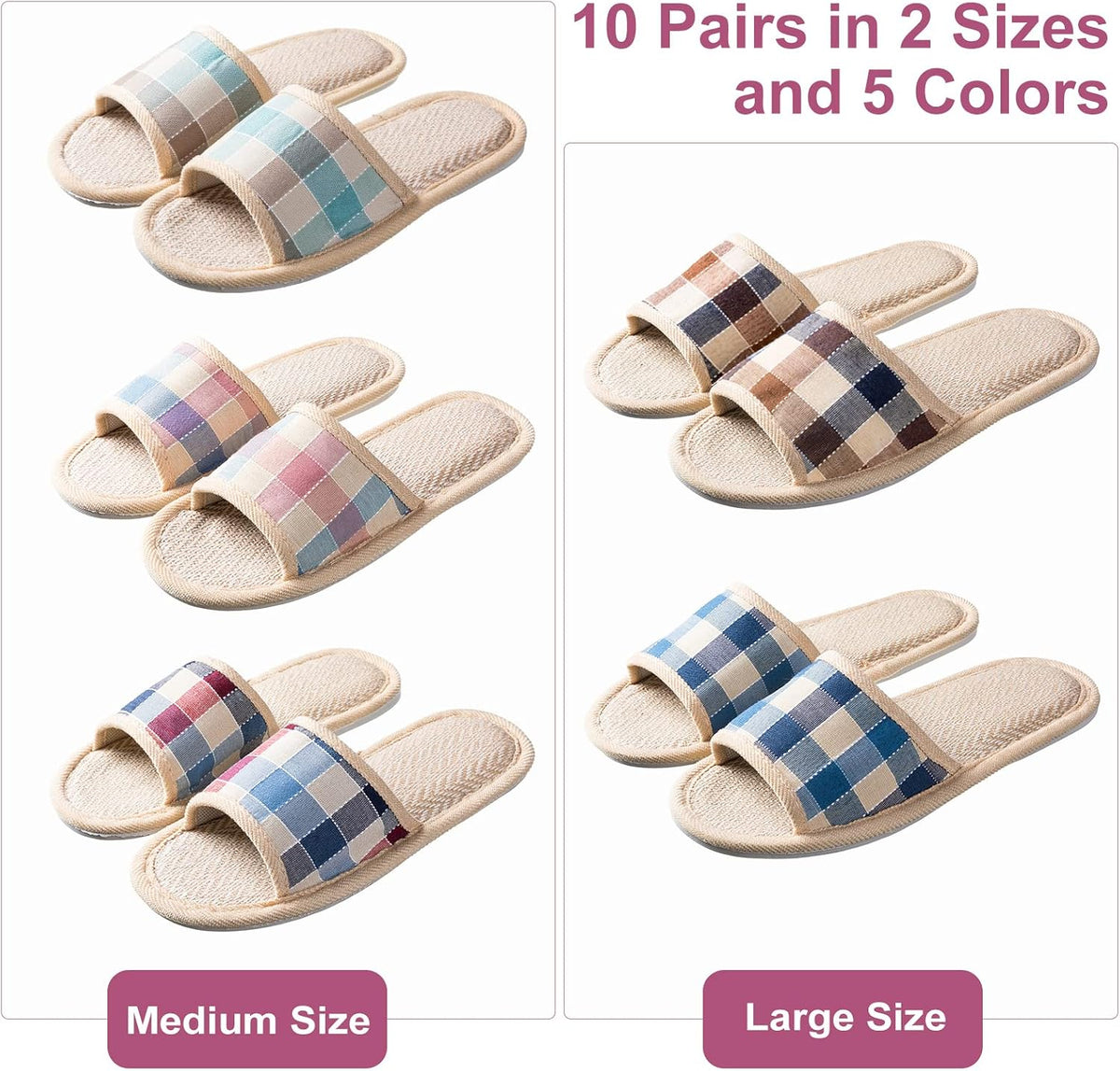 Tessco for you 10 Pairs Open Toe Guest Slippers Washable