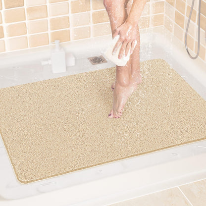 LuxStep Shower Mat Bathtub Mat,24x16 inch, Non-Slip Bath Mat with Drain, Quick Drying PVC Loofah Bathmat for Tub,Shower,Bathroom (Phthalate Free,Grey)