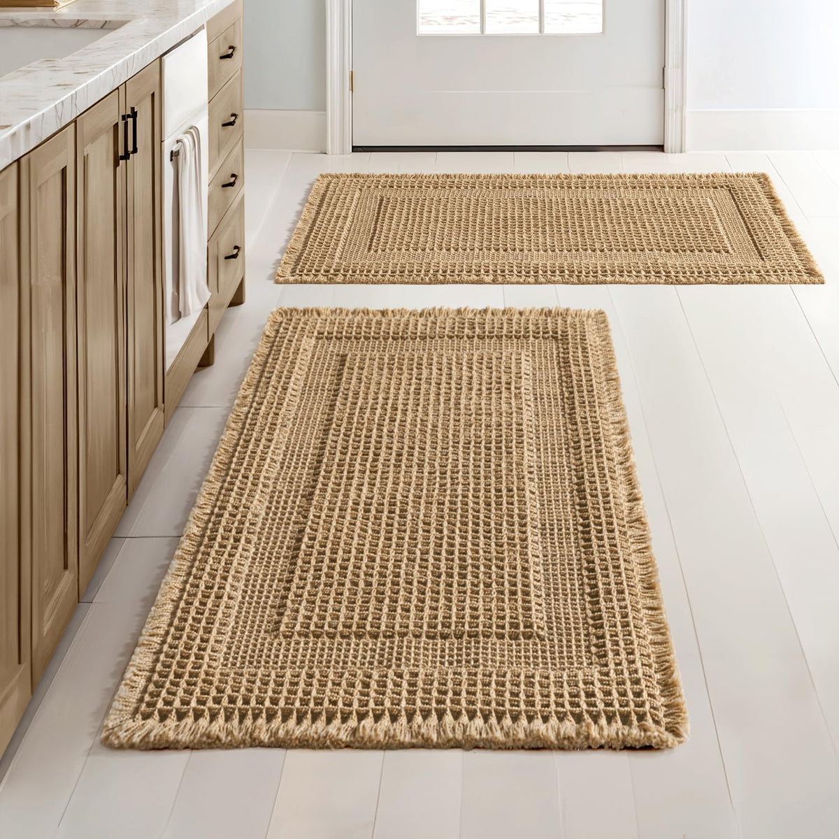 MIULEE Set of 2 Waffle Bathroom Rugs Brown Boho Bath Mat 17x24+18x30 in