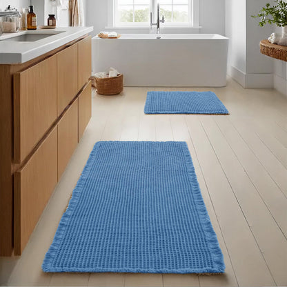 JIUZHEN Set of 2 Waffle Bath Mats Boho Bath Rugs 16"x24"+20"x32", Brown