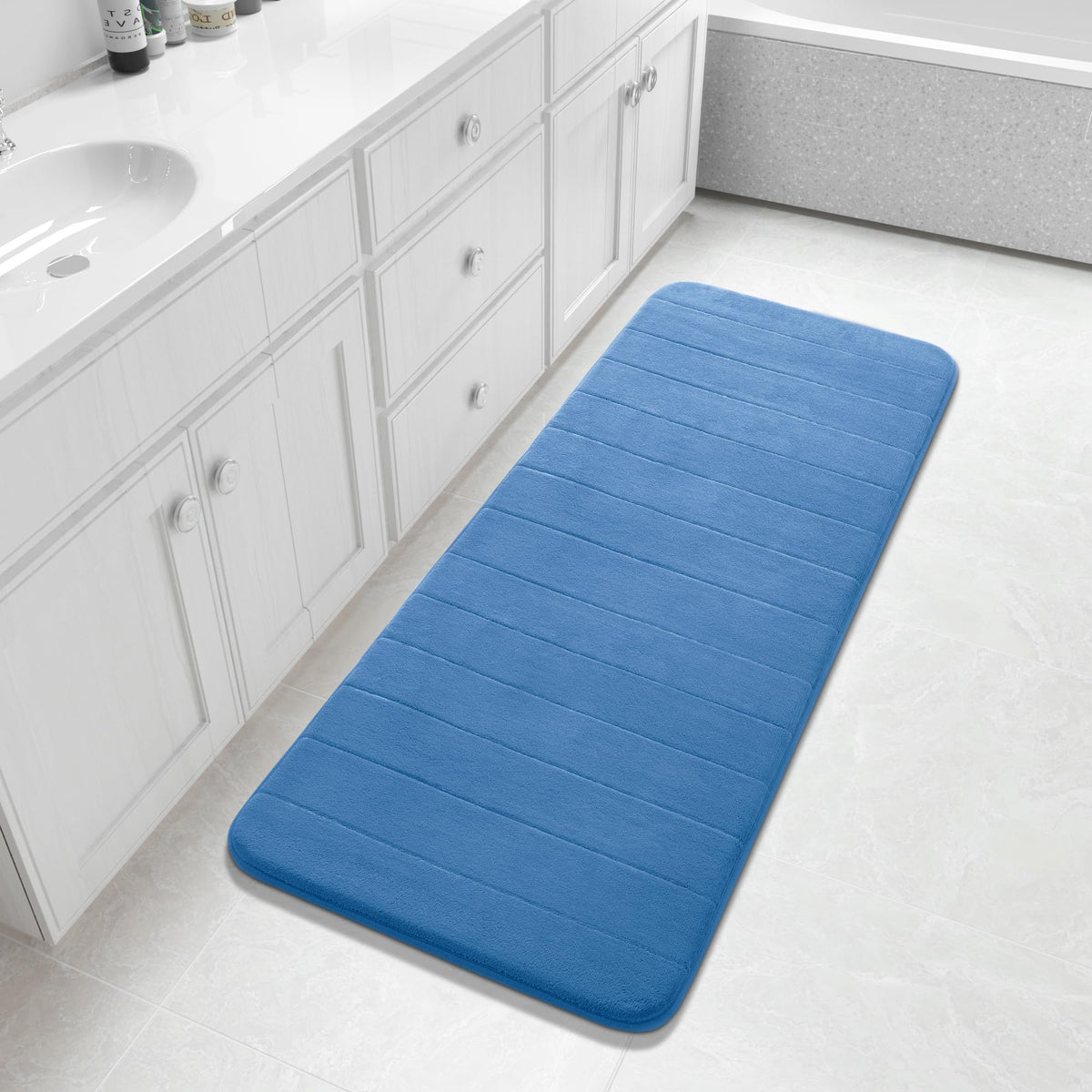 Yimobra Memory Foam Bath Mat, Super Soft Absorbent Bathroom Rug Non Slip, Quick Dry, Machine Washable Floor Carpet for Tub Shower, Home Decor Accessories, 24x17, Cream