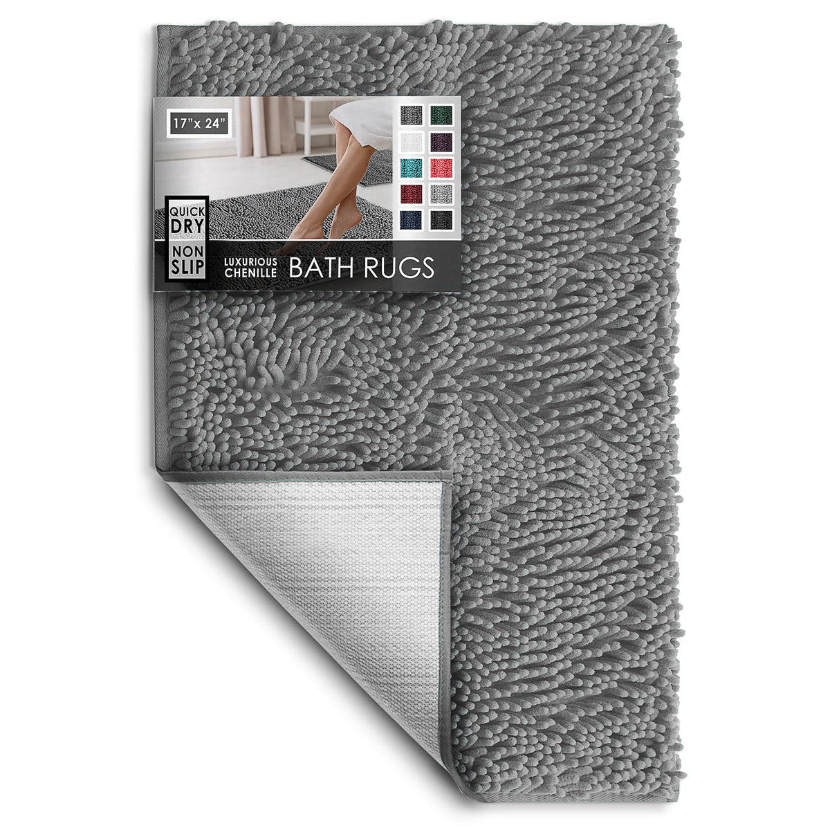 Hearth & Harbor Bathroom Rugs, Chenille Bath Mat - Machine Washable Bath Mats for Bathroom Non-Slip Backing Rubber, Quick Dry Bathroom Mat