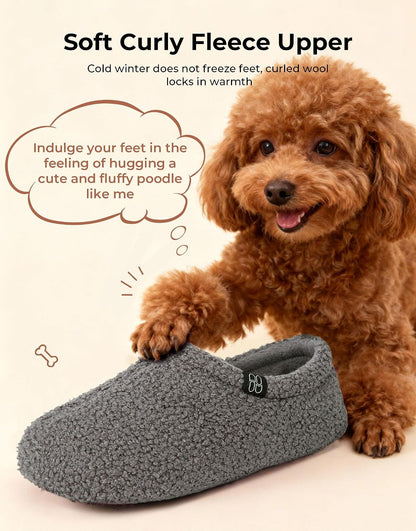 HomeTop Women's Fuzzy Curly Fur Fleece Lining Memory Foam Loafer Slippers