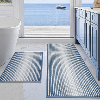 BSICPRO Bathroom Rugs Sets 2 Piece, Non Slip Striped Bath Mats, Sage