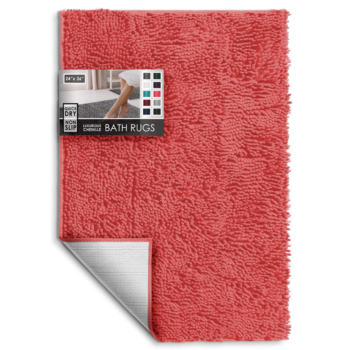 Hearth & Harbor Bathroom Rugs, Chenille Bath Mat - Machine Washable Bath Mats for Bathroom Non-Slip Backing Rubber, Quick Dry Bathroom Mat
