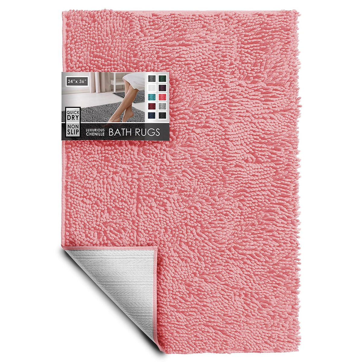 Hearth & Harbor Bathroom Rugs, Chenille Bath Mat - Machine Washable Bath Mats for Bathroom Non-Slip Backing Rubber, Quick Dry Bathroom Mat